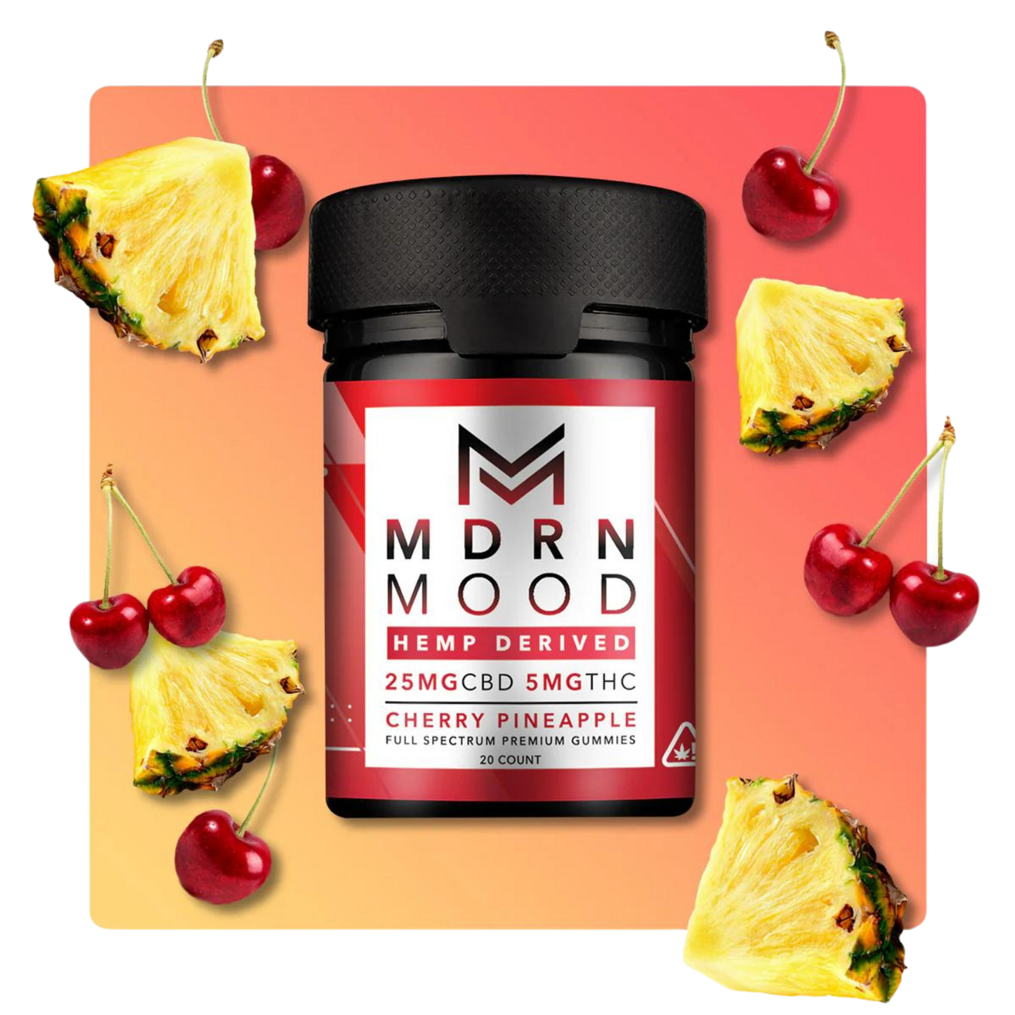 Gummies Cherry Pineapple x20 – 25mg CBD / 5mg THC – MDRN MOOD devient HAPPY MOOD