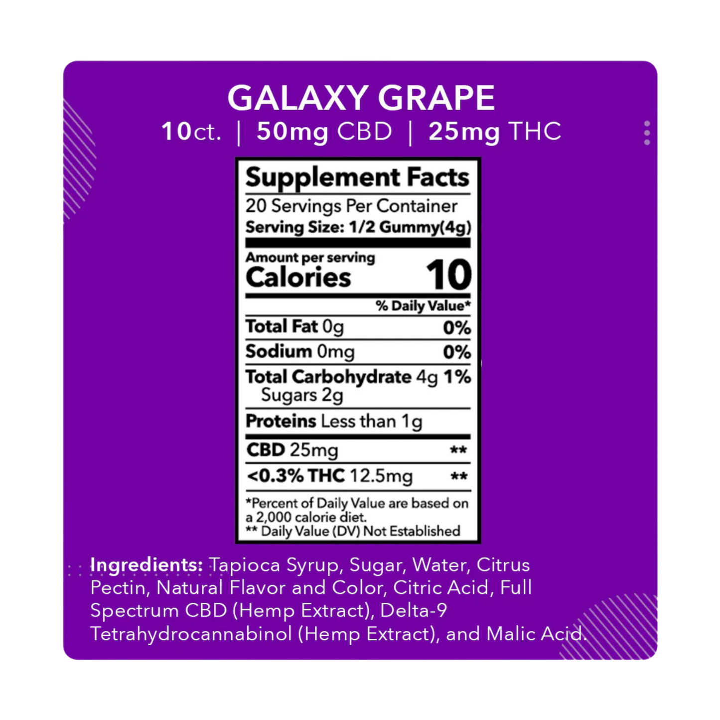 Mes P’tits Cubes – Galaxy Grape x10 (50mg CBD / 25mg THC) – Anciennement MDRN MOOD / HAPPY MOOD