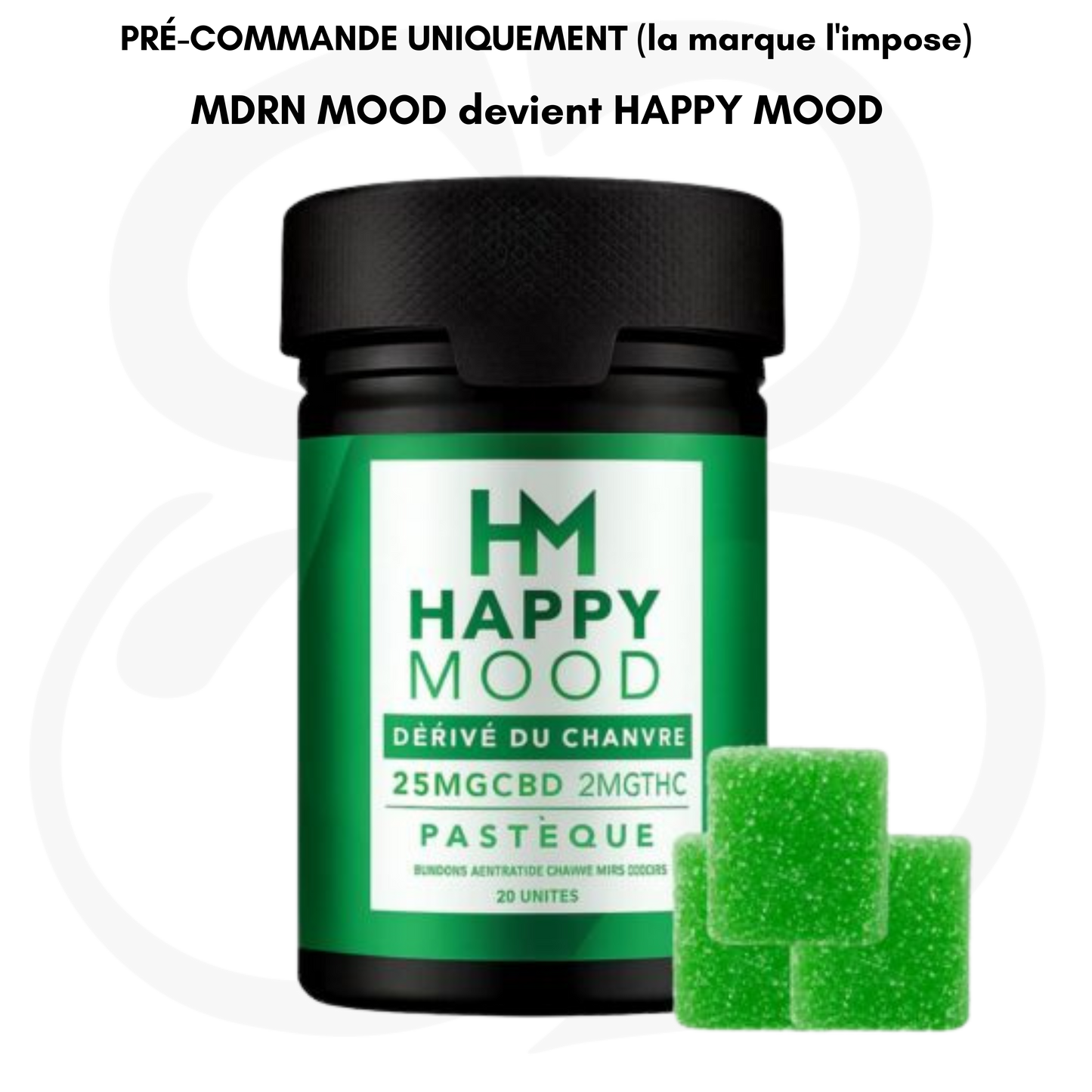 Gummies Watermelon x20 – 25mg CBD / 2mg THC – MDRN MOOD devient HAPPY MOOD