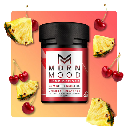 Gummies Cherry Pineapple x20 – 25mg CBD / 5mg THC – MDRN MOOD devient HAPPY MOOD