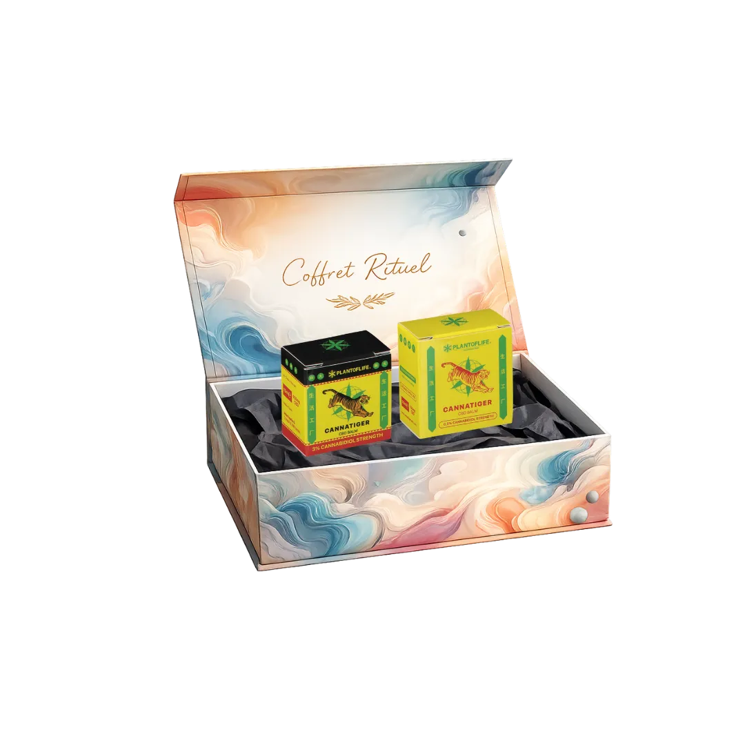 coffret baumes massage cbd cannatiger neutre et chauffant pour detente musculaire et massage naturel