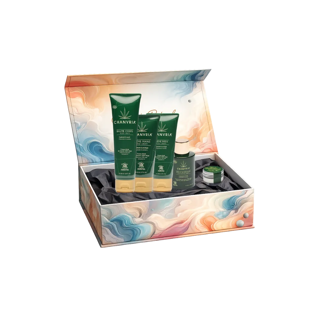 coffret soins chanvre bio routine complete visage corps et levres pour hydrater nourrir et proteger la peau