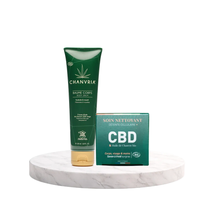 pack essentiel baume corps au chanvre et savon nettoyant naturel pour hydrater et purifier la peau