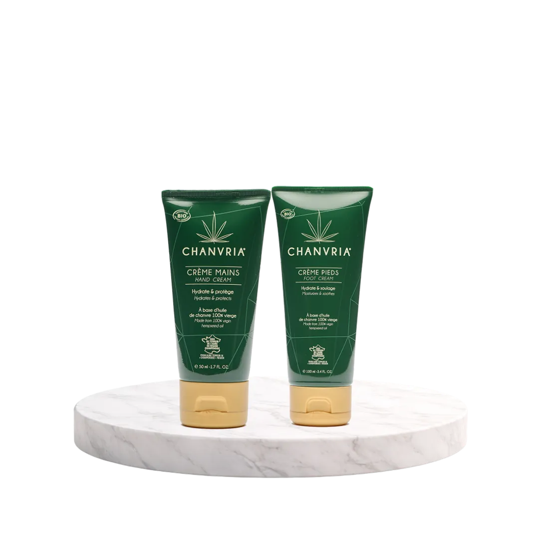 pack essentiel soin mains et pieds au chanvre pour nourrir hydrater et proteger la peau seche