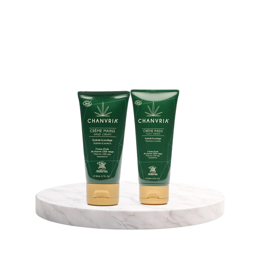 pack essentiel soin mains et pieds au chanvre pour nourrir hydrater et proteger la peau seche