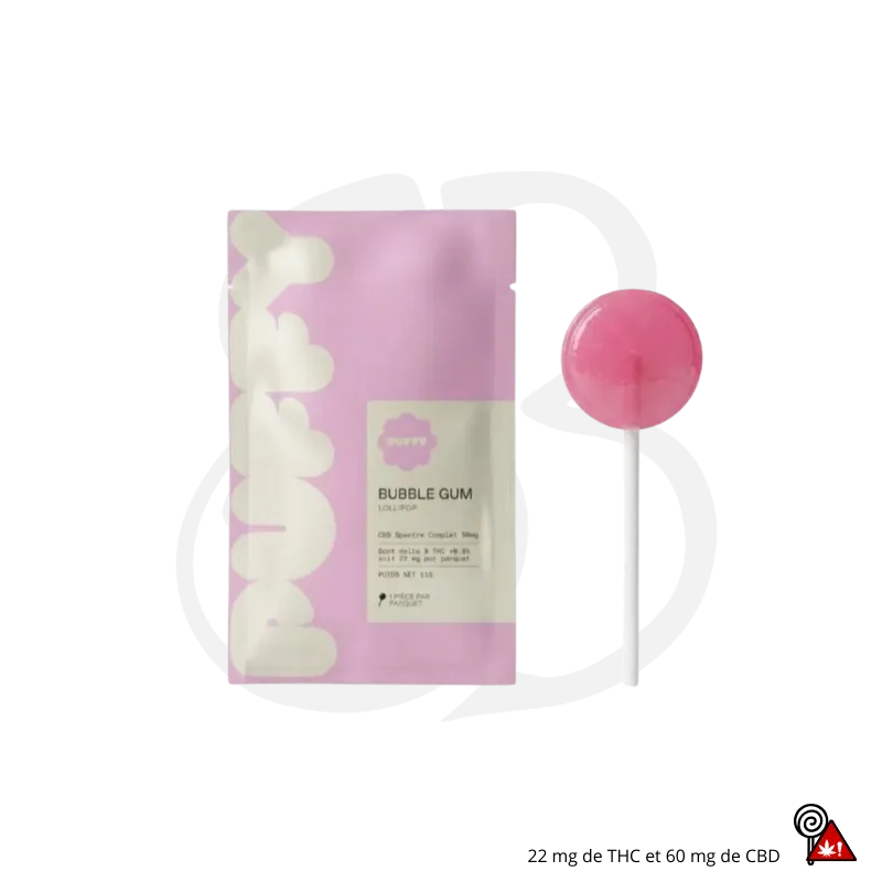 Sucette THC PUFFY gout Bubble Gum packaging