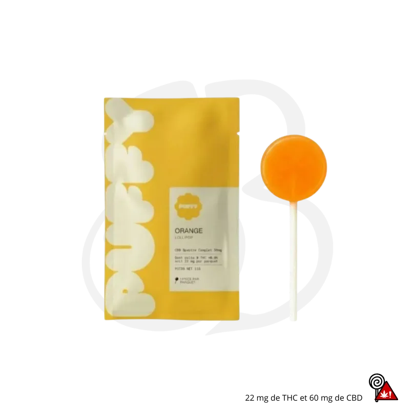 Sucette THC PUFFY gout Orange packaging